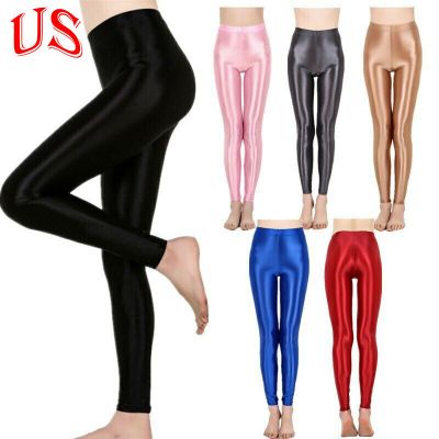 US Womens Wet Look Leggings Stretchy Sequin Shiny Pants for Sports Workout Dance